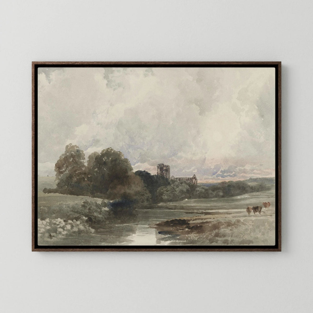 Neutral Creek Landscape Canvas Wall Art | Serene Countryside Nature Artwork