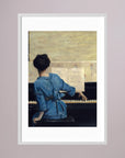 Woman in Blue at the Piano Vintage Wall Art Print White Wood White