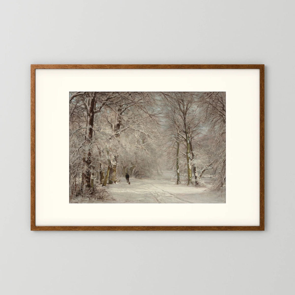 Vintage Snowy Woodland Art Print Oak Dark Freja