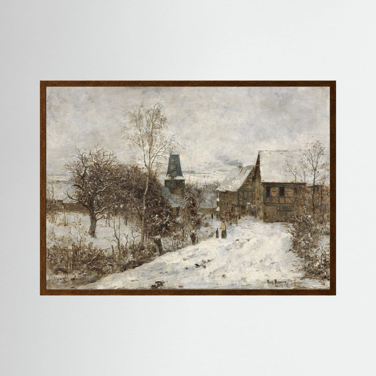 Vintage Snowy Village Art Print