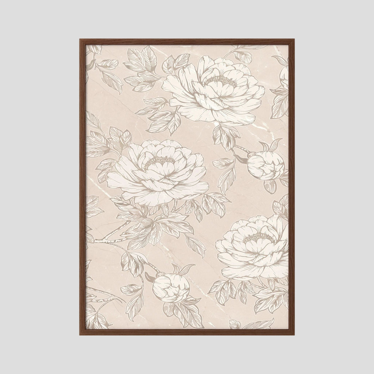 Blush Rose Wallpaper Pattern Vintage Wall Art Print Oak Dark No border