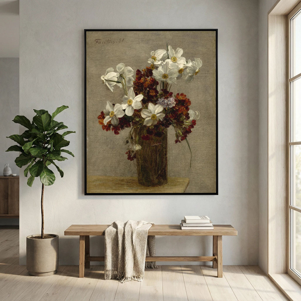 Vintage Wildflower Canvas Wall Art | Rustic Floral Still Life Painting