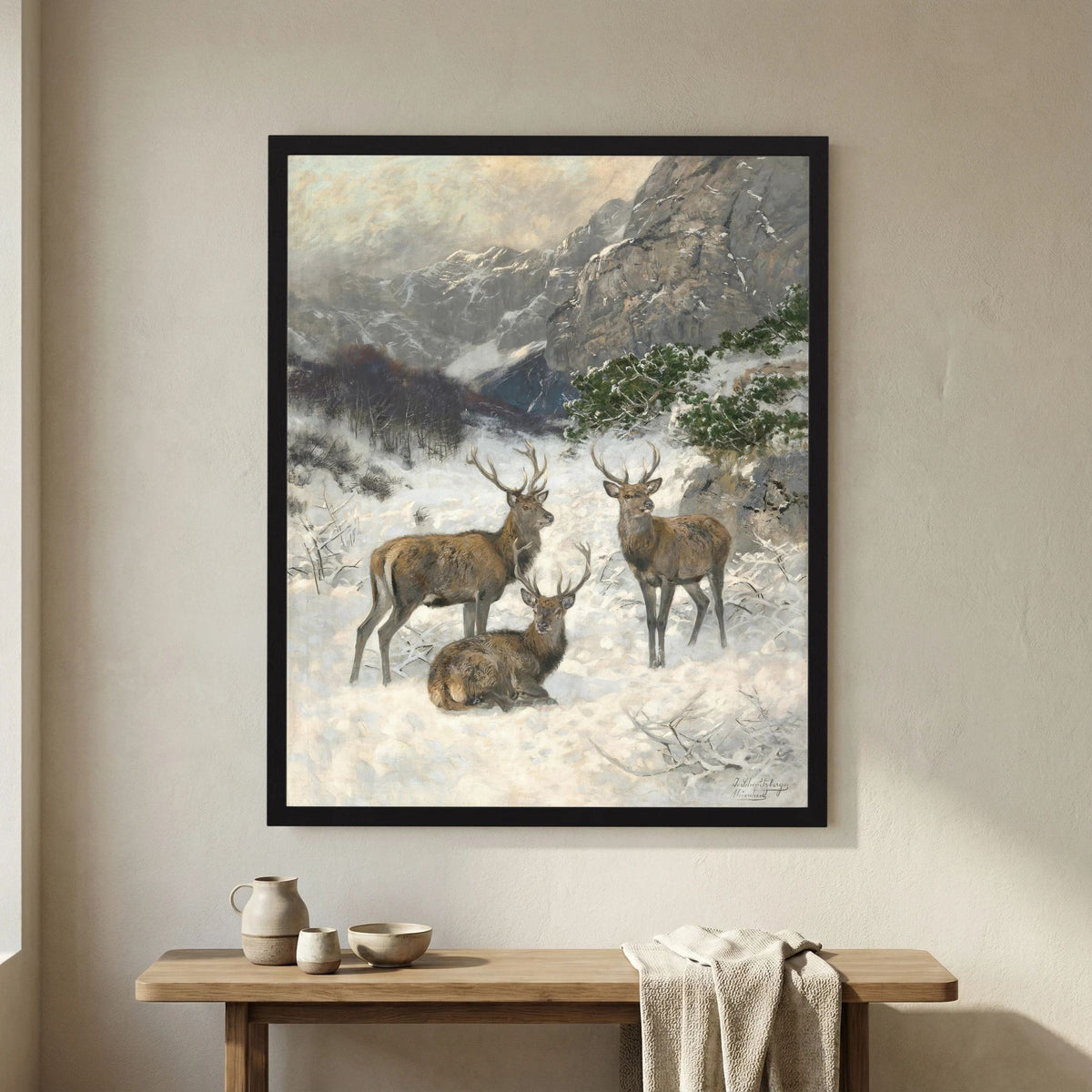 Vintage Deer in Snow Art Print