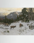 Vintage Deer in Snowy Mountains Art Print