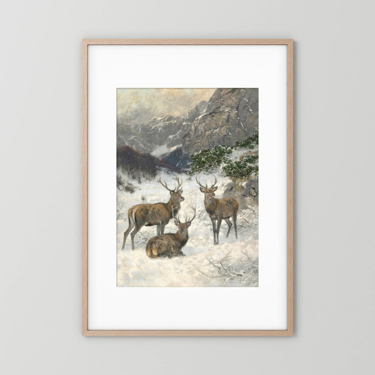 Vintage Deer in Snow Art Print
