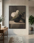Vintage White Floral Canvas Wall Art | Moody Botanical Still Life Painting