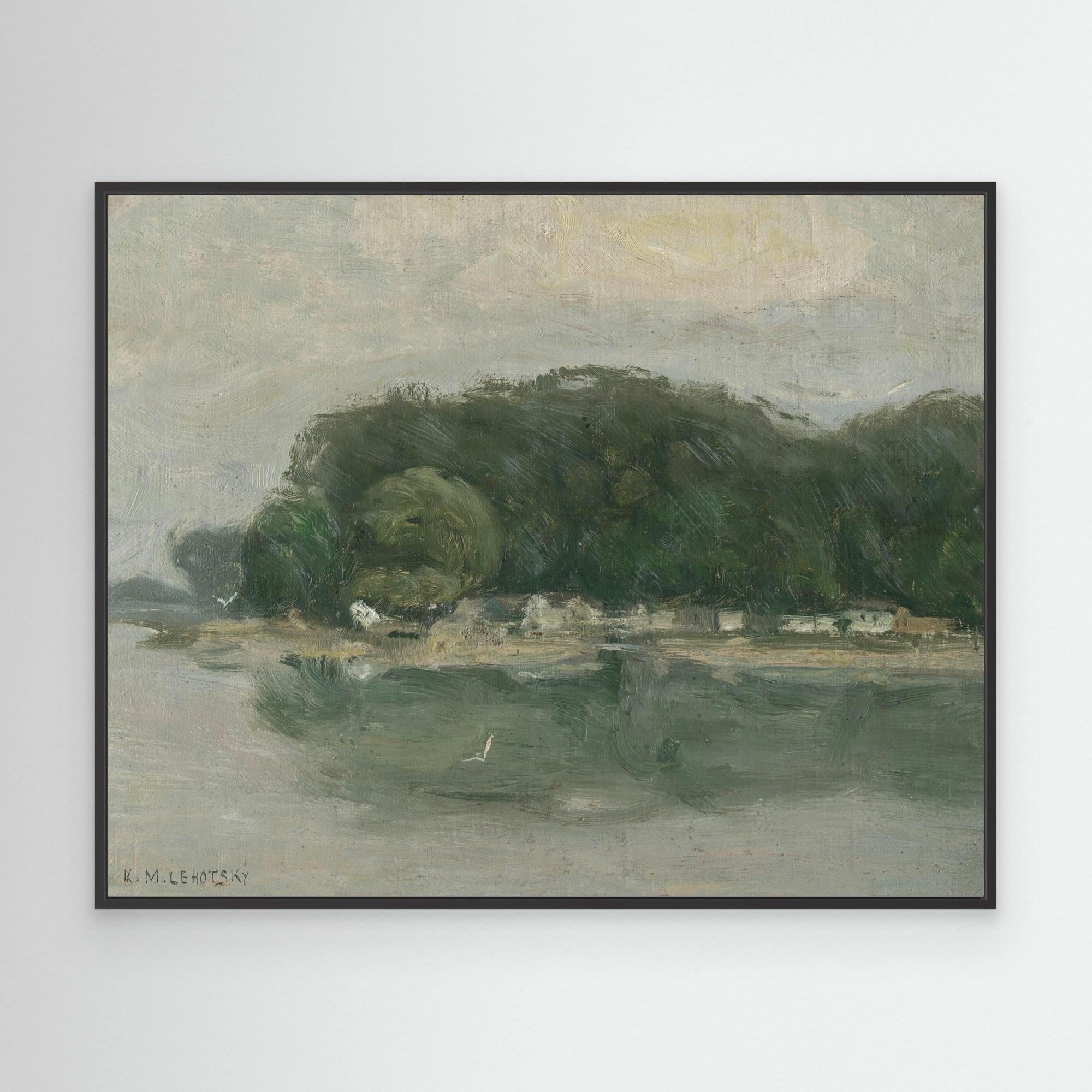 Vintage European Riverside Village Landscape Canvas