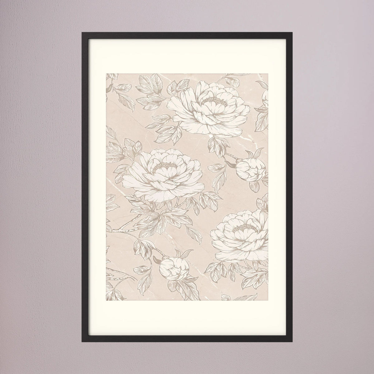 Blush Rose Wallpaper Pattern Vintage Wall Art Print Black Wood Freja