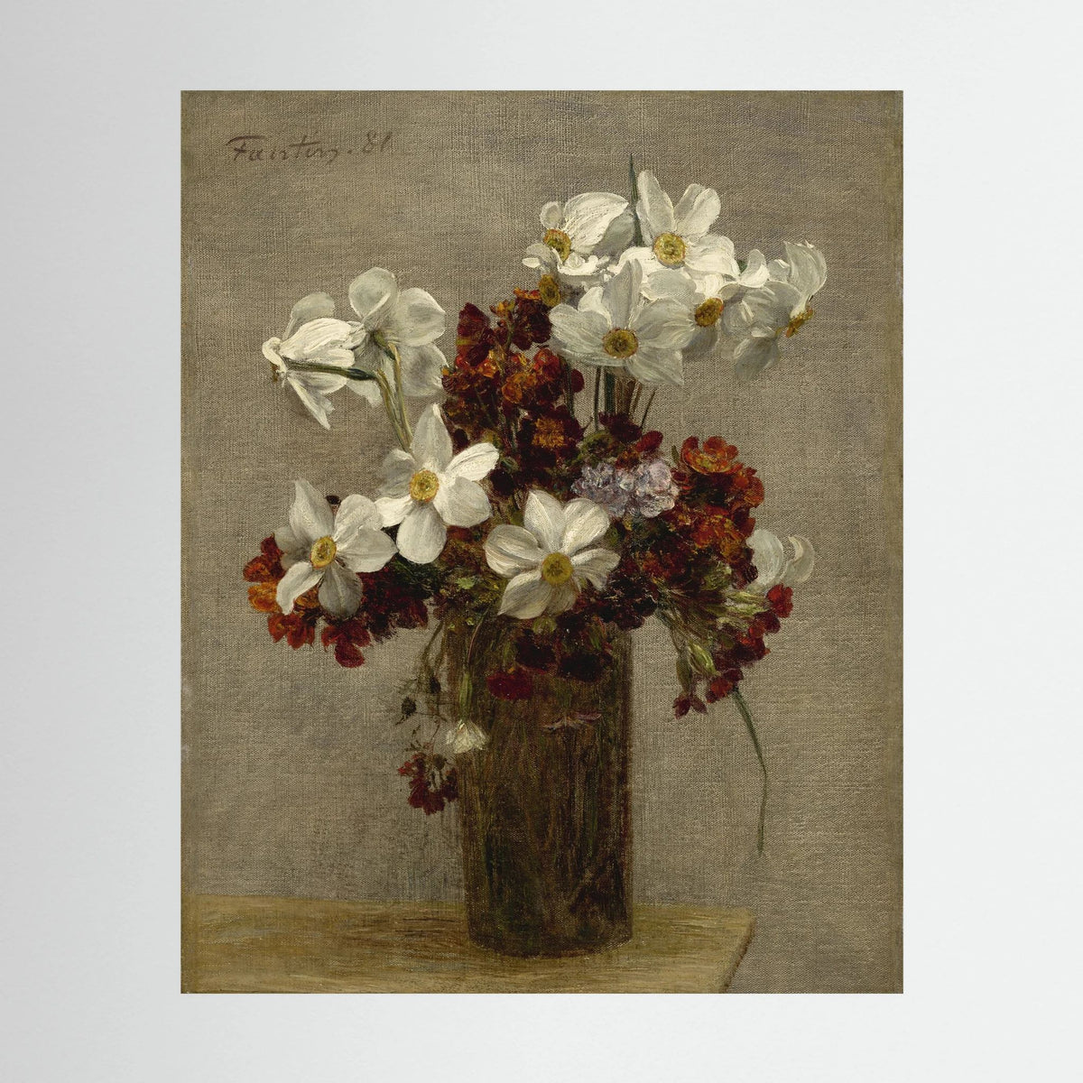 Vintage Wildflower Canvas Wall Art | Rustic Floral Still Life Painting