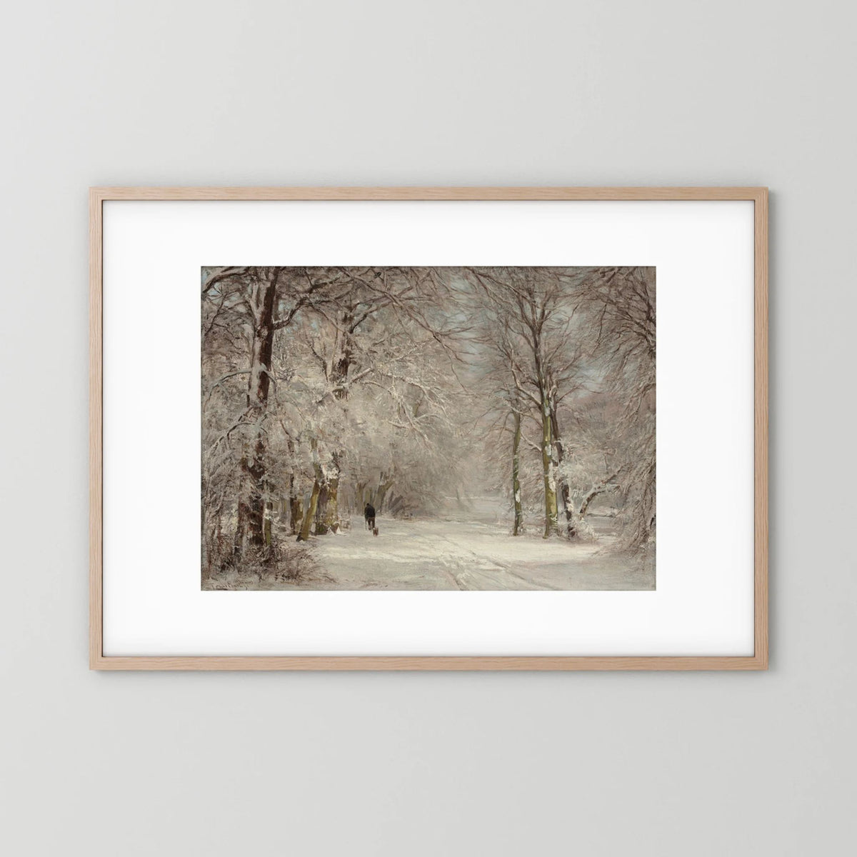 Vintage Snowy Woodland Art Print Oak Nature White