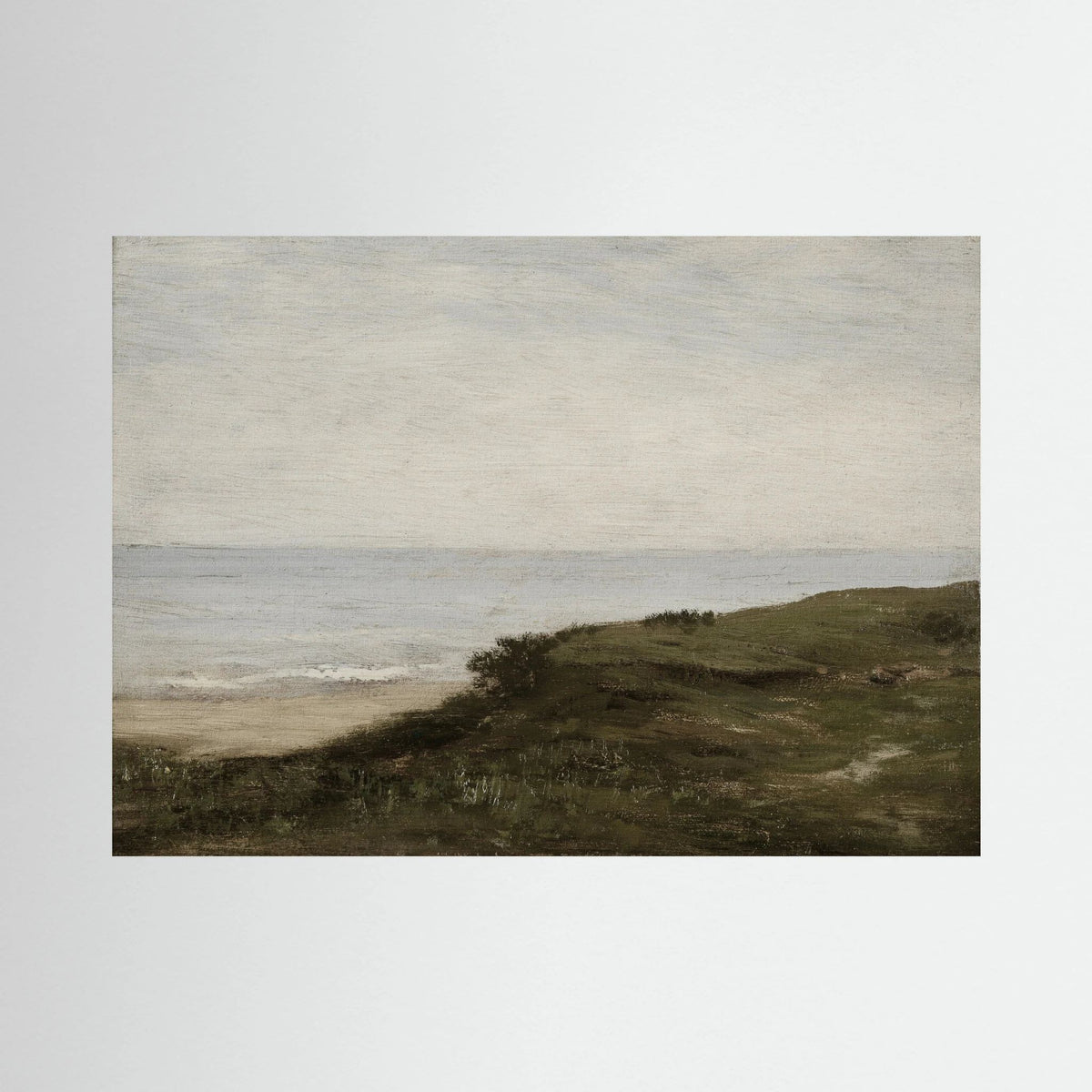 Neutral Coastal Landscape Canvas Wall Art | Vintage Seaside Nature Painting