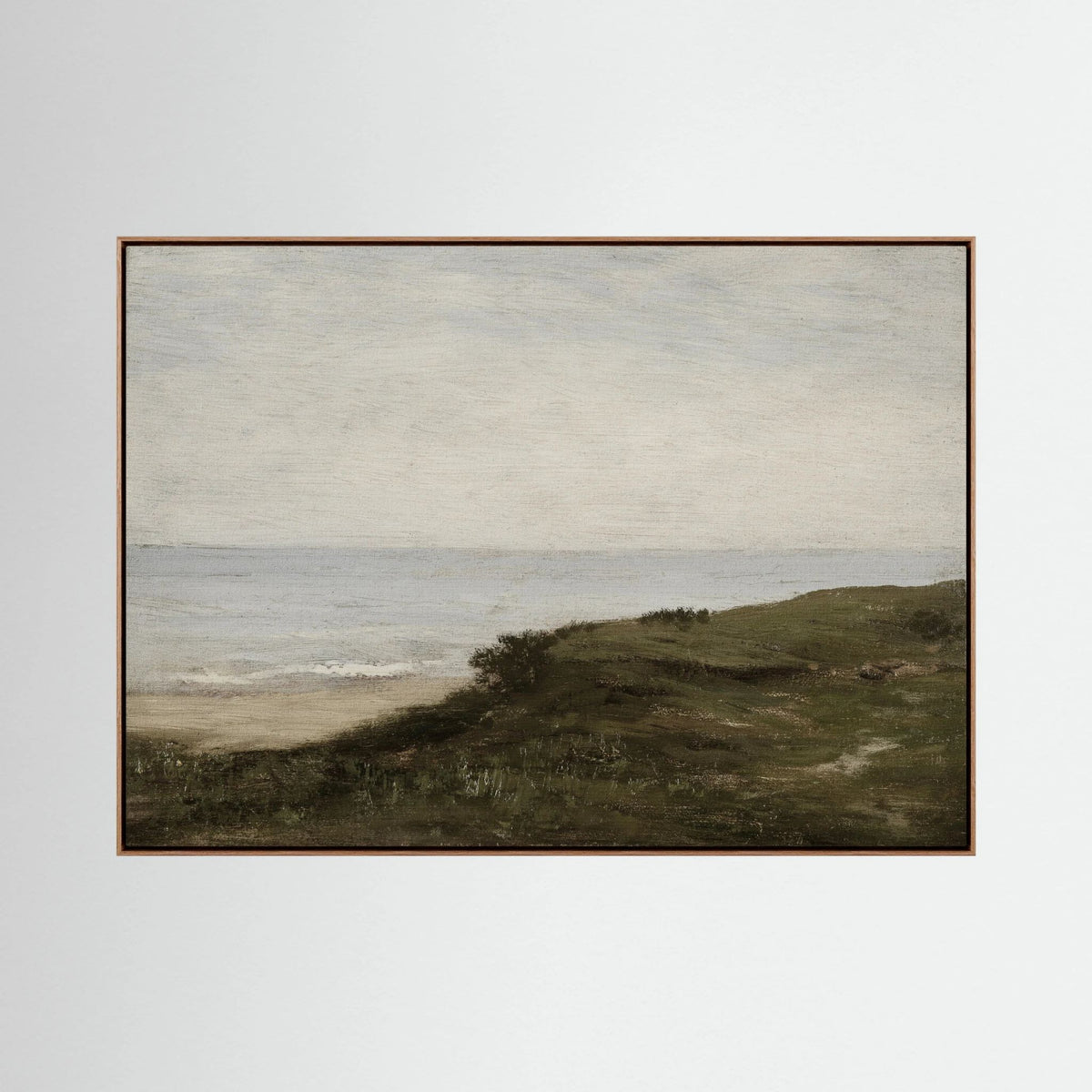 Neutral Coastal Landscape Canvas Wall Art | Vintage Seaside Nature Painting