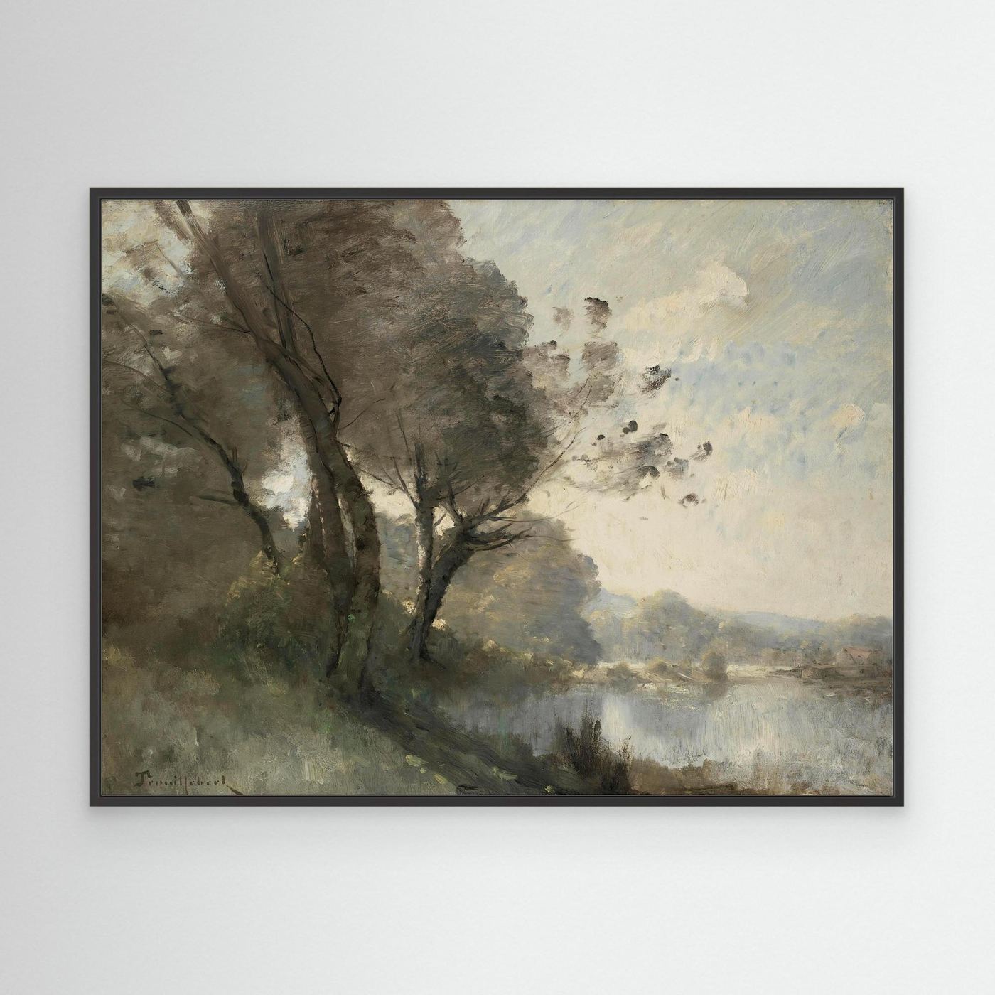 Vintage Riverside Landscape with Trees | Canvas