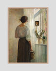 Woman at the Window Vintage Wall Art Print Oak Nature No border