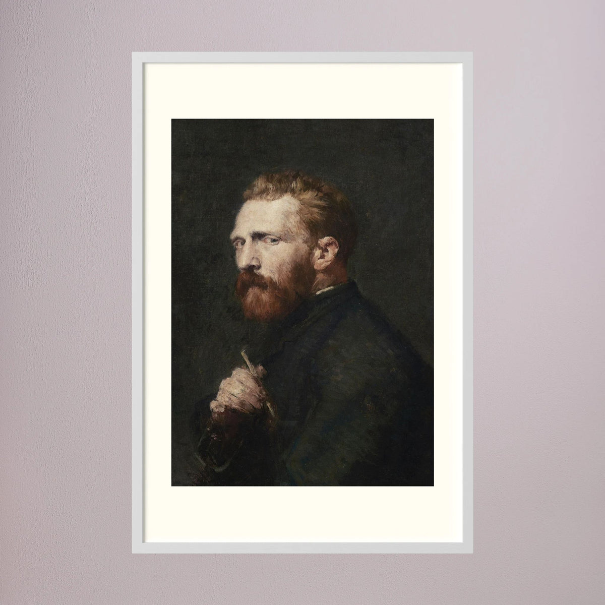 Moody Artist Portrait Vintage Wall Art Print White Wood Freja
