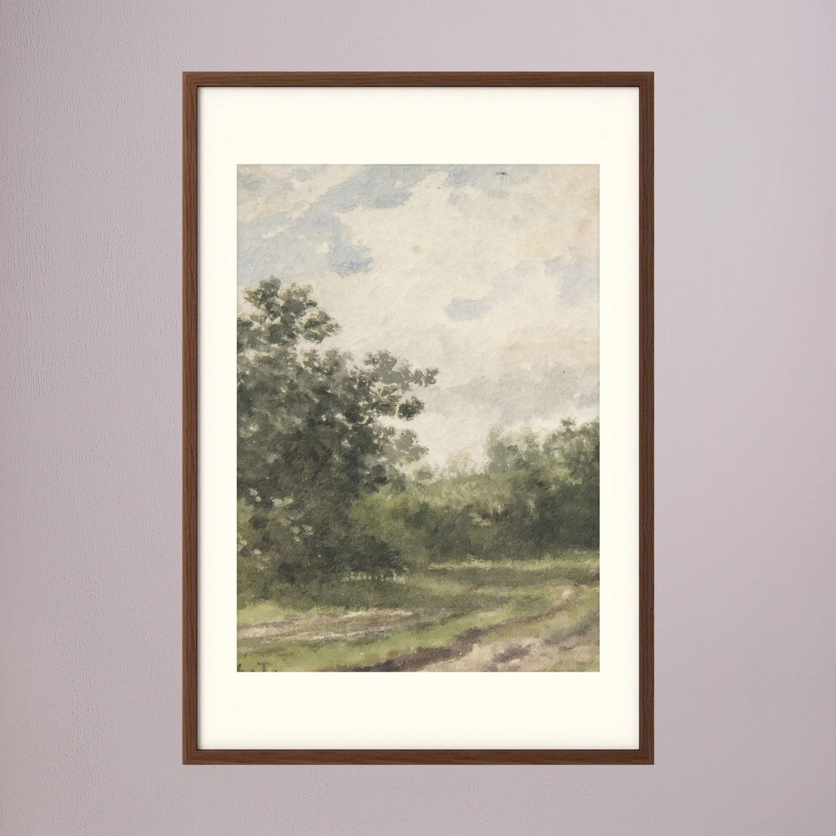 Misty Country Landscape Vintage Wall Art Print Oak Dark Freja