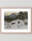Vintage Deer in Snowy Mountains Art Print