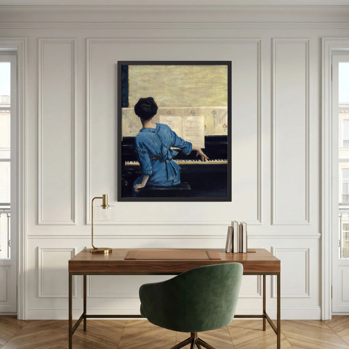 Woman in Blue at the Piano Vintage Wall Art Print