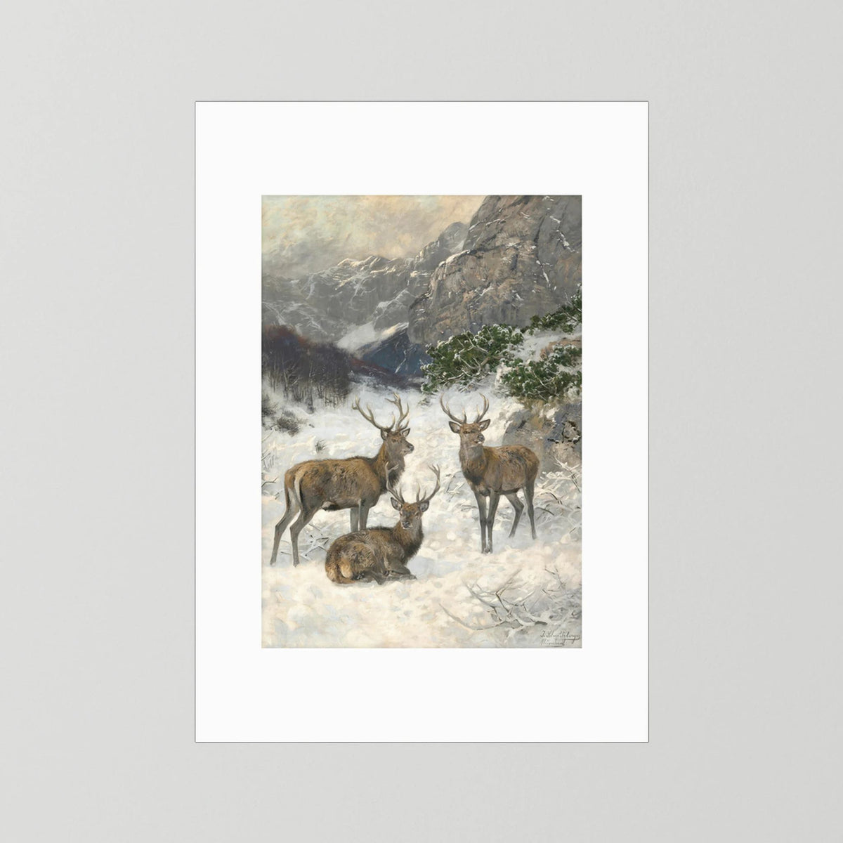 Vintage Deer in Snow Art Print