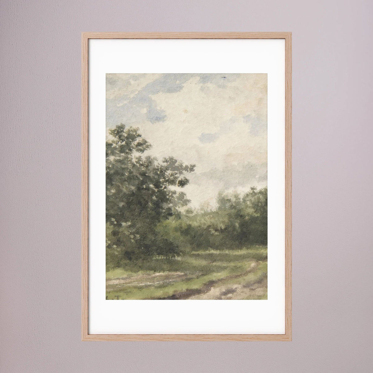 Misty Country Landscape Vintage Wall Art Print Oak Nature White