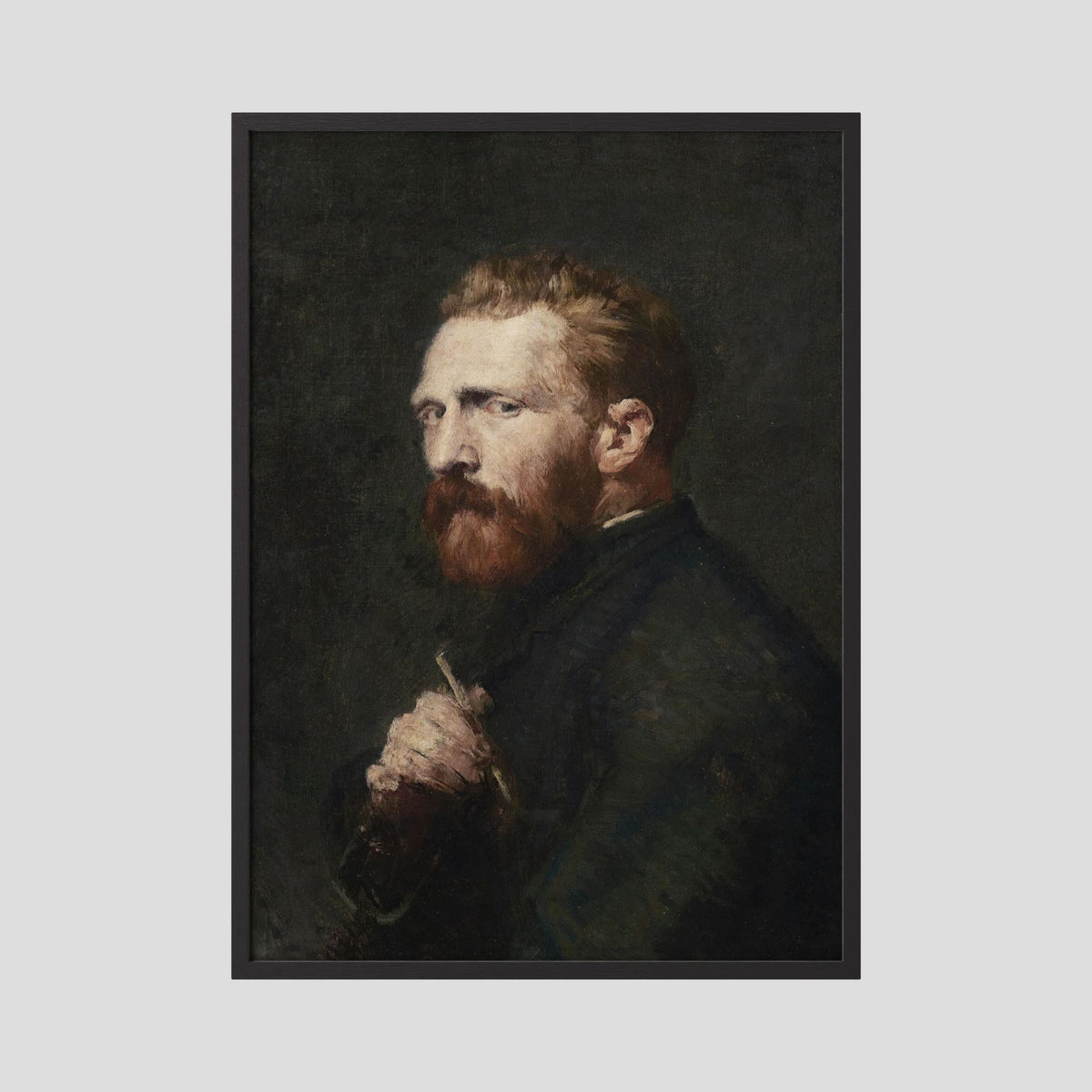 Moody Artist Portrait Vintage Wall Art Print Black Wood No border