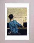Woman in Blue at the Piano Vintage Wall Art Print No Frame White