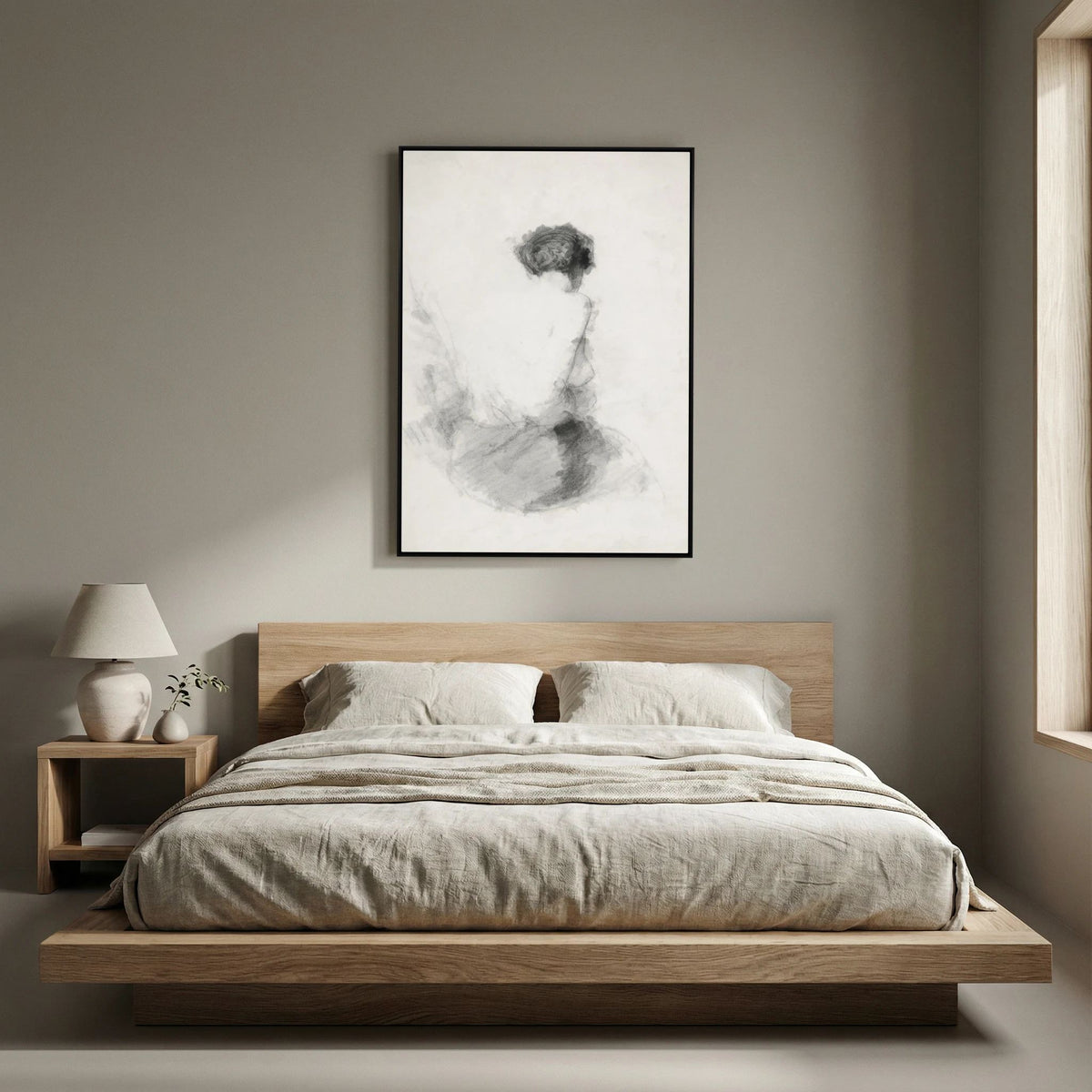 Neutral Woman Figure Canvas Wall Art | Minimalist Vintage Figurative Sketch