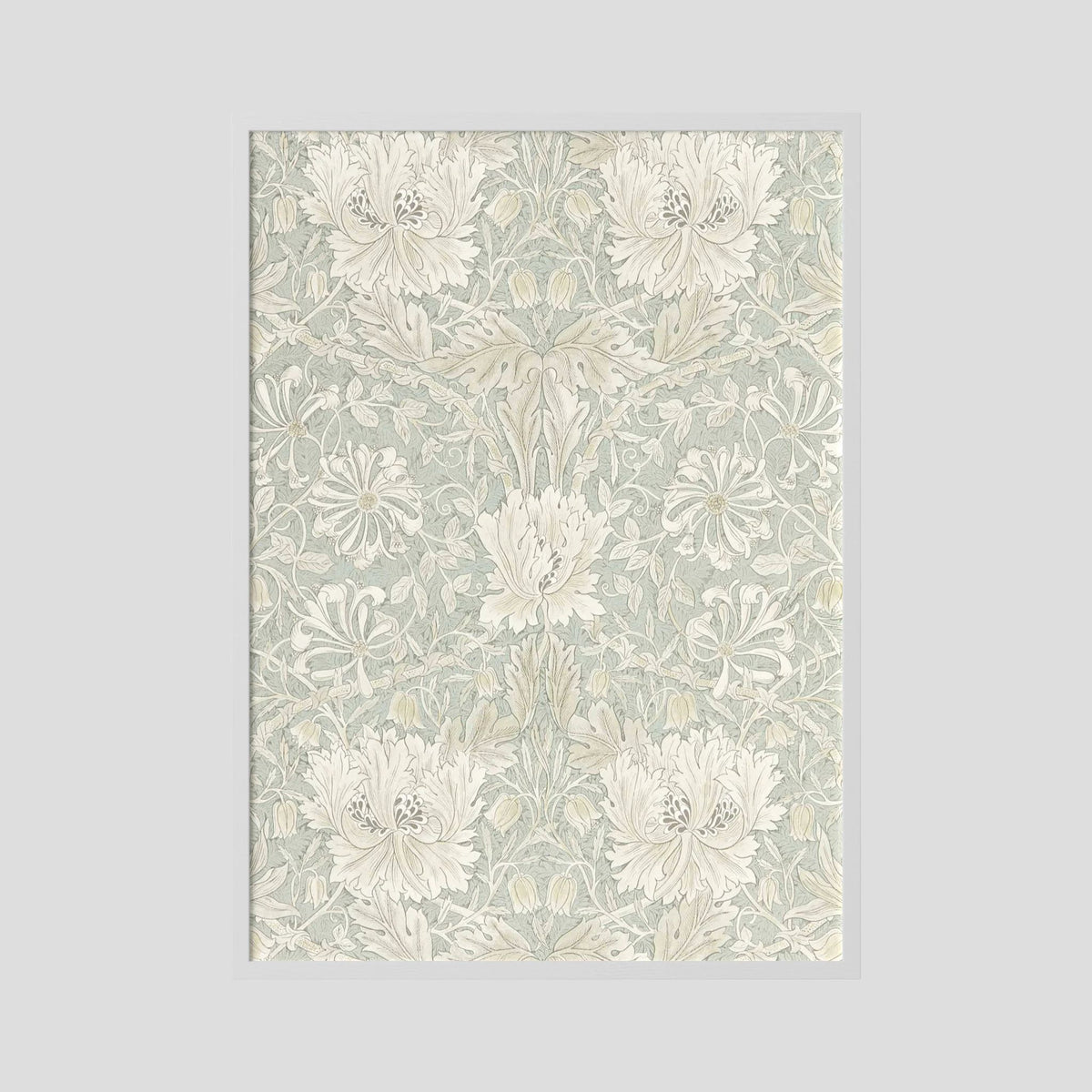 Pale Green Floral Wallpaper Pattern Vintage Wall Art Print White Wood No border