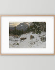 Vintage Deer in Snowy Mountains Art Print