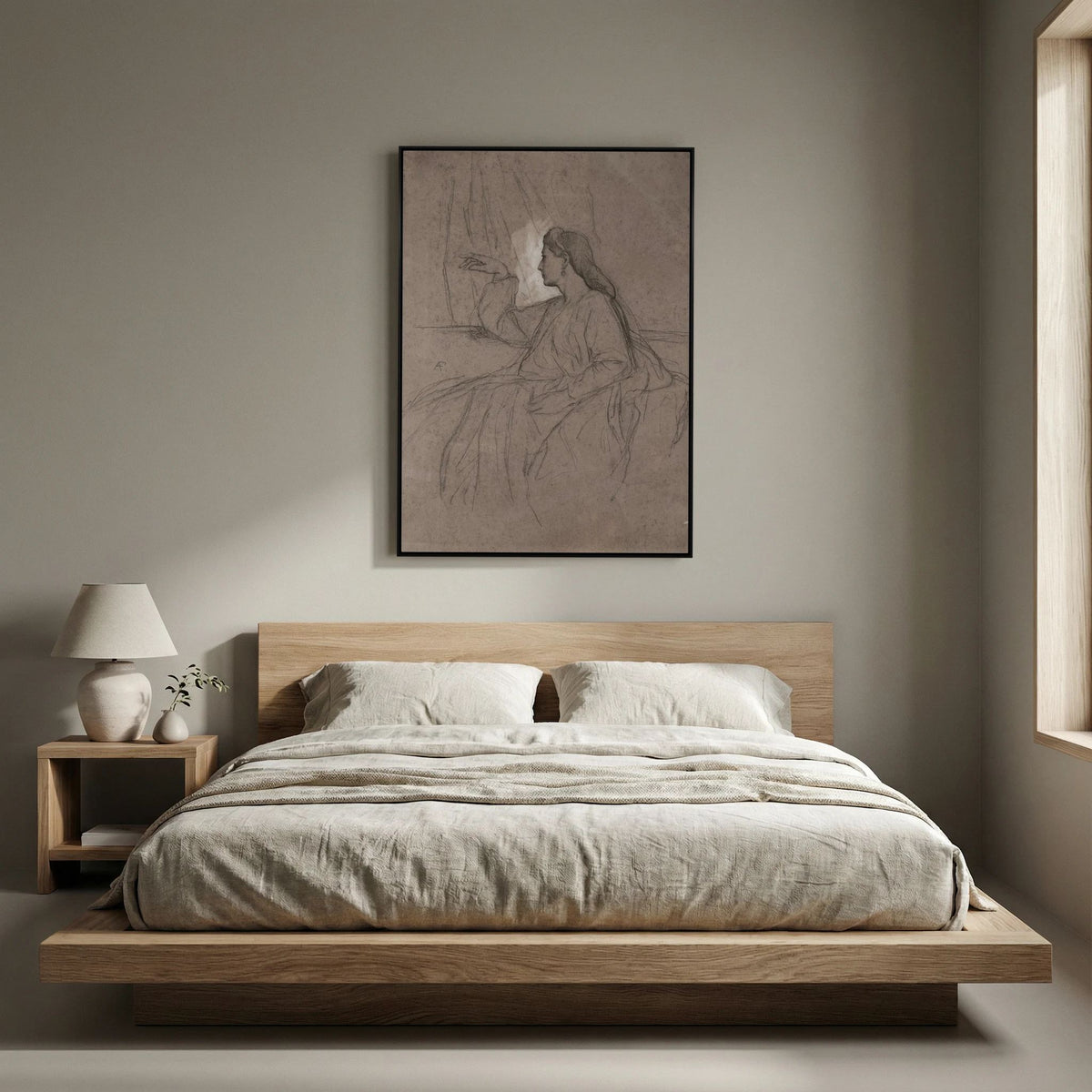 Vintage Woman Figure Sketch Canvas Wall Art | Neutral Figurative Drawing