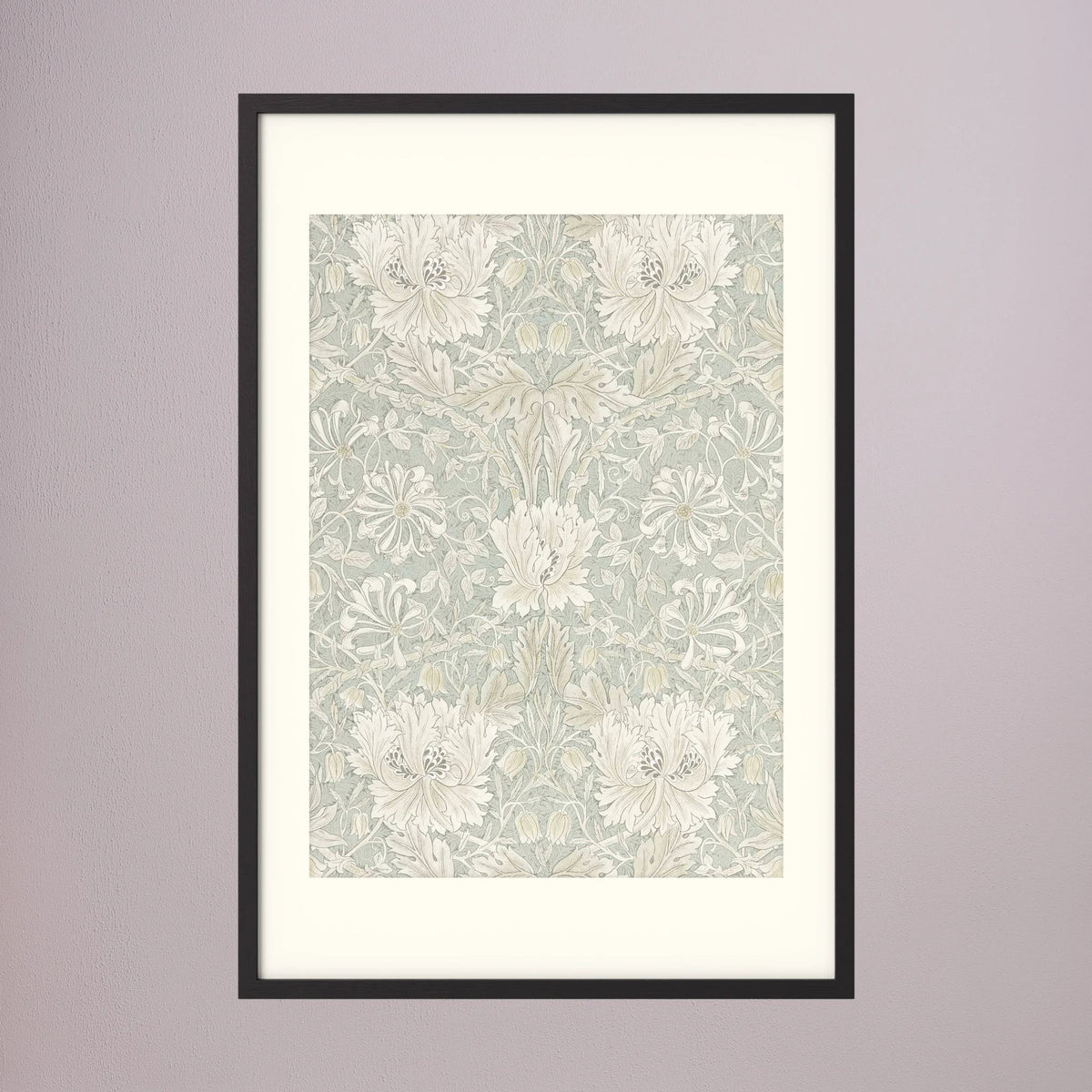 Pale Green Floral Wallpaper Pattern Vintage Wall Art Print Black Wood Freja