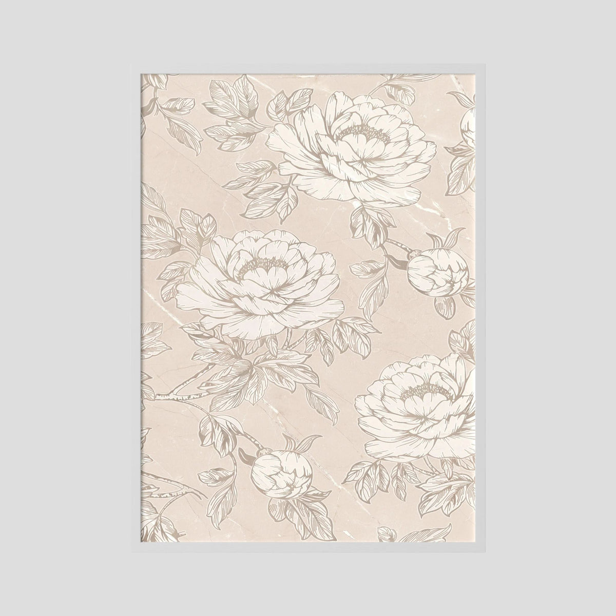 Blush Rose Wallpaper Pattern Vintage Wall Art Print White Wood No border