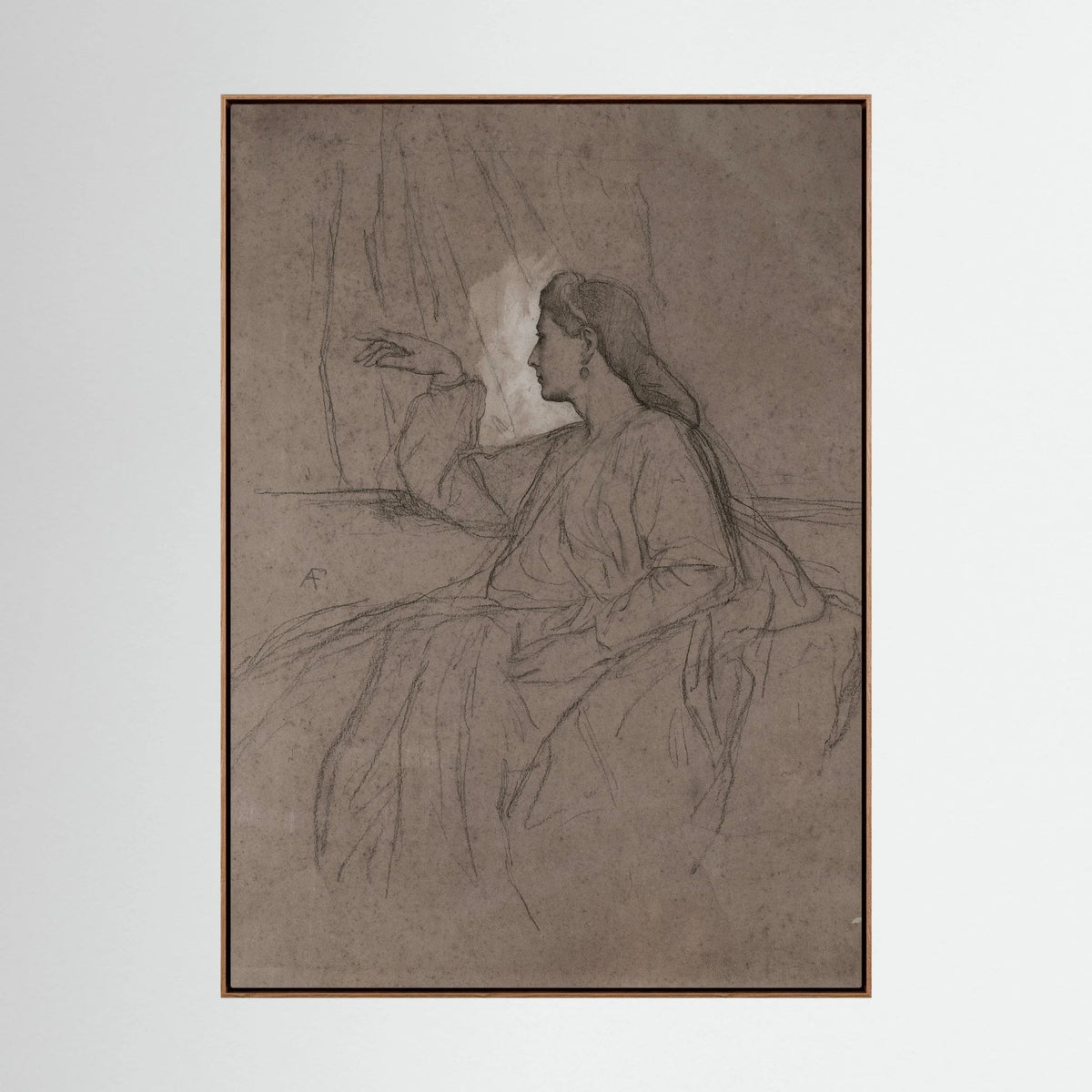 Vintage Woman Figure Sketch Canvas Wall Art | Neutral Figurative Drawing