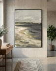 Moody Coastal Landscape Canvas Wall Art | Vintage Seaside & Sailboat Painting