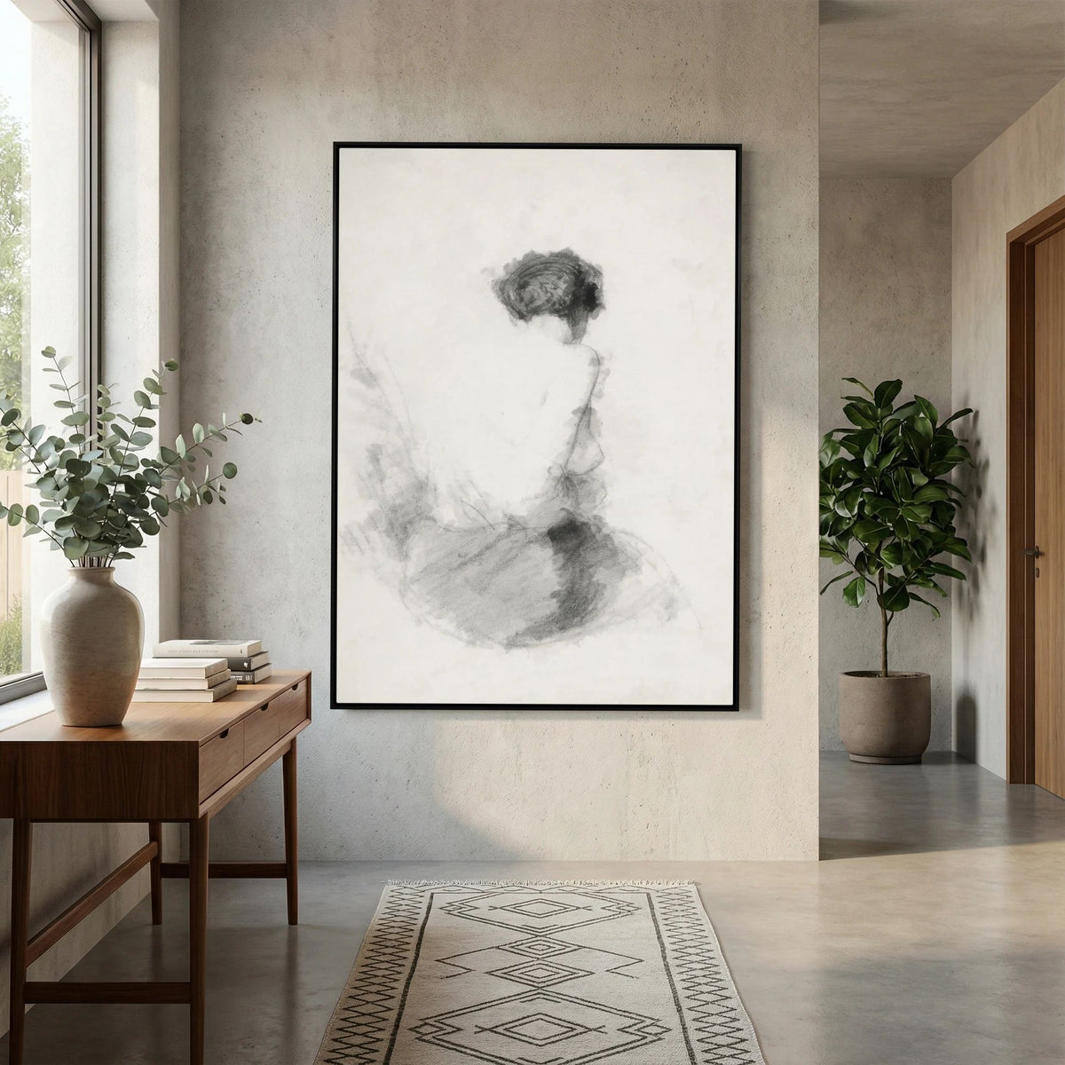 Neutral Woman Figure Canvas Wall Art | Minimalist Vintage Figurative Sketch