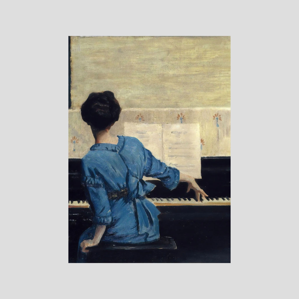 Woman in Blue at the Piano Vintage Wall Art Print No Frame No border