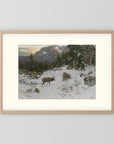 Vintage Deer in Snowy Mountains Art Print