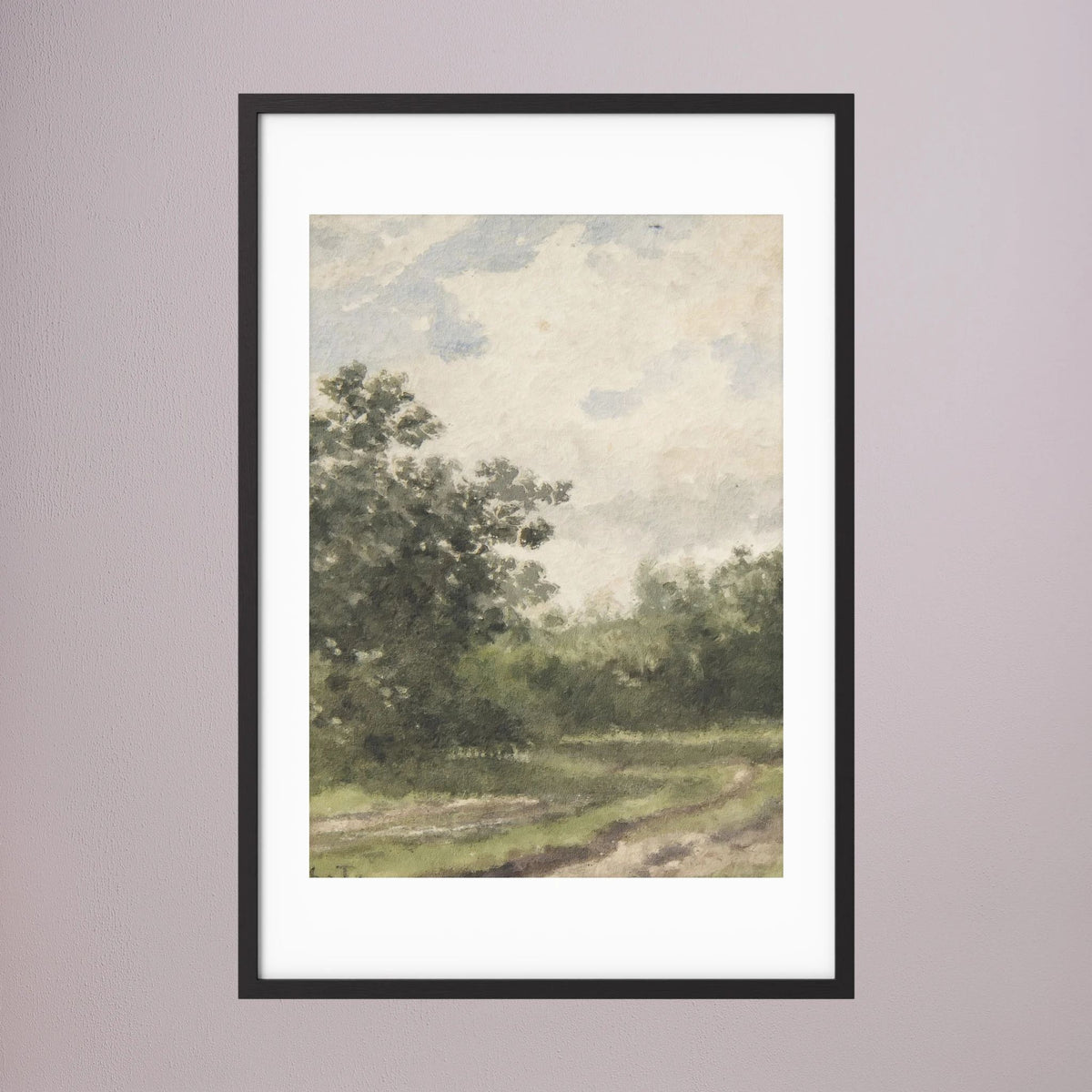 Misty Country Landscape Vintage Wall Art Print Black Wood White