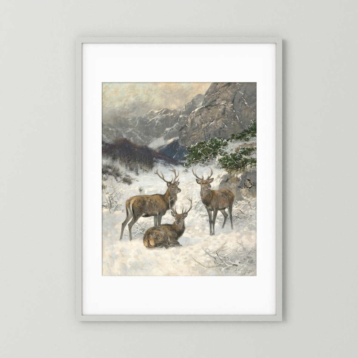 Vintage Deer in Snow Art Print