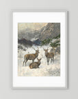 Vintage Deer in Snow Art Print
