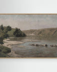 River Landscape Canvas Wall Art | Warm Neutral Nature Print for Living Room Oak