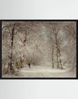 Vintage Snowy Woodland Art Print Black Wood No border