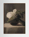 Vintage White Floral Canvas Wall Art | Moody Botanical Still Life Painting