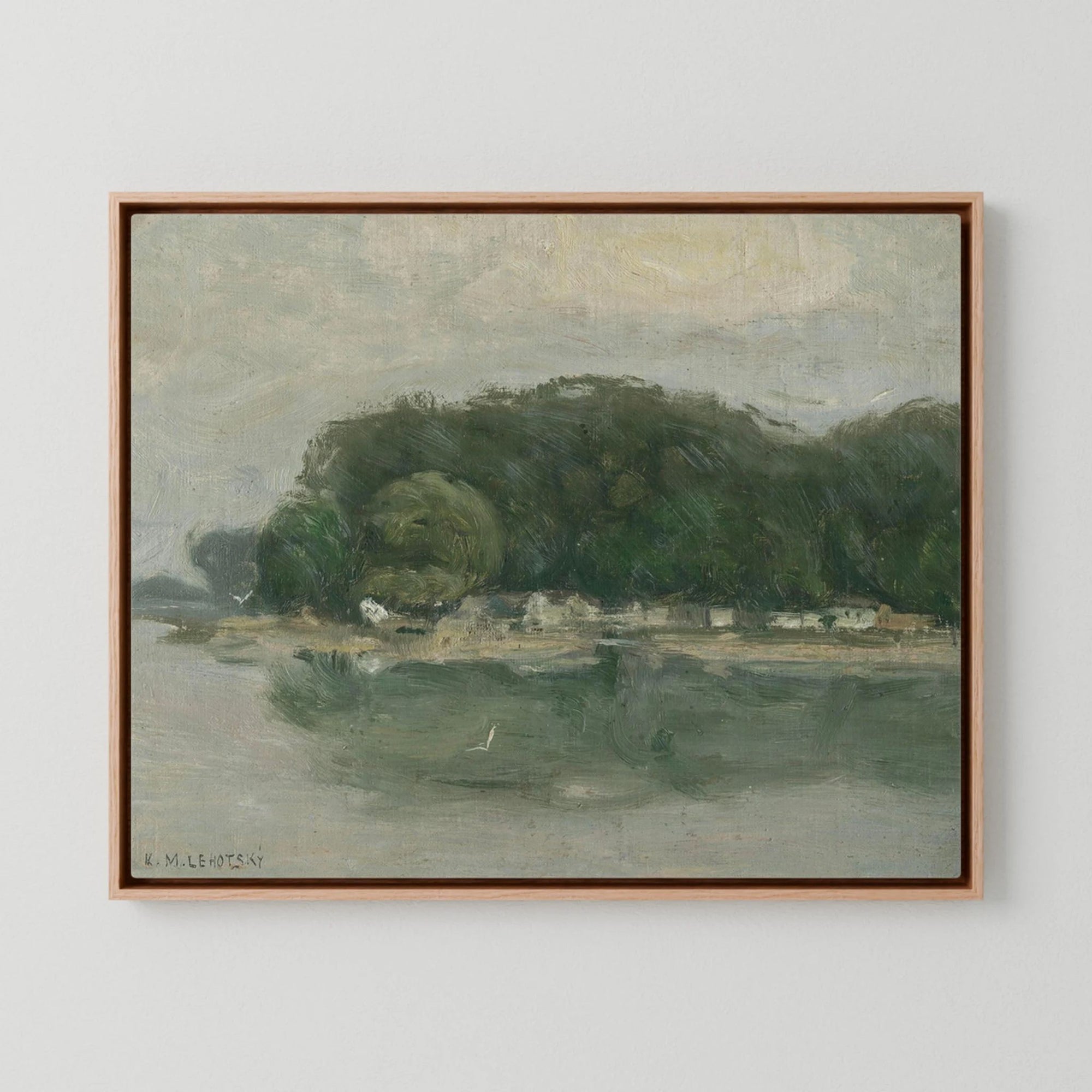 Vintage European Riverside Village Landscape Canvas
