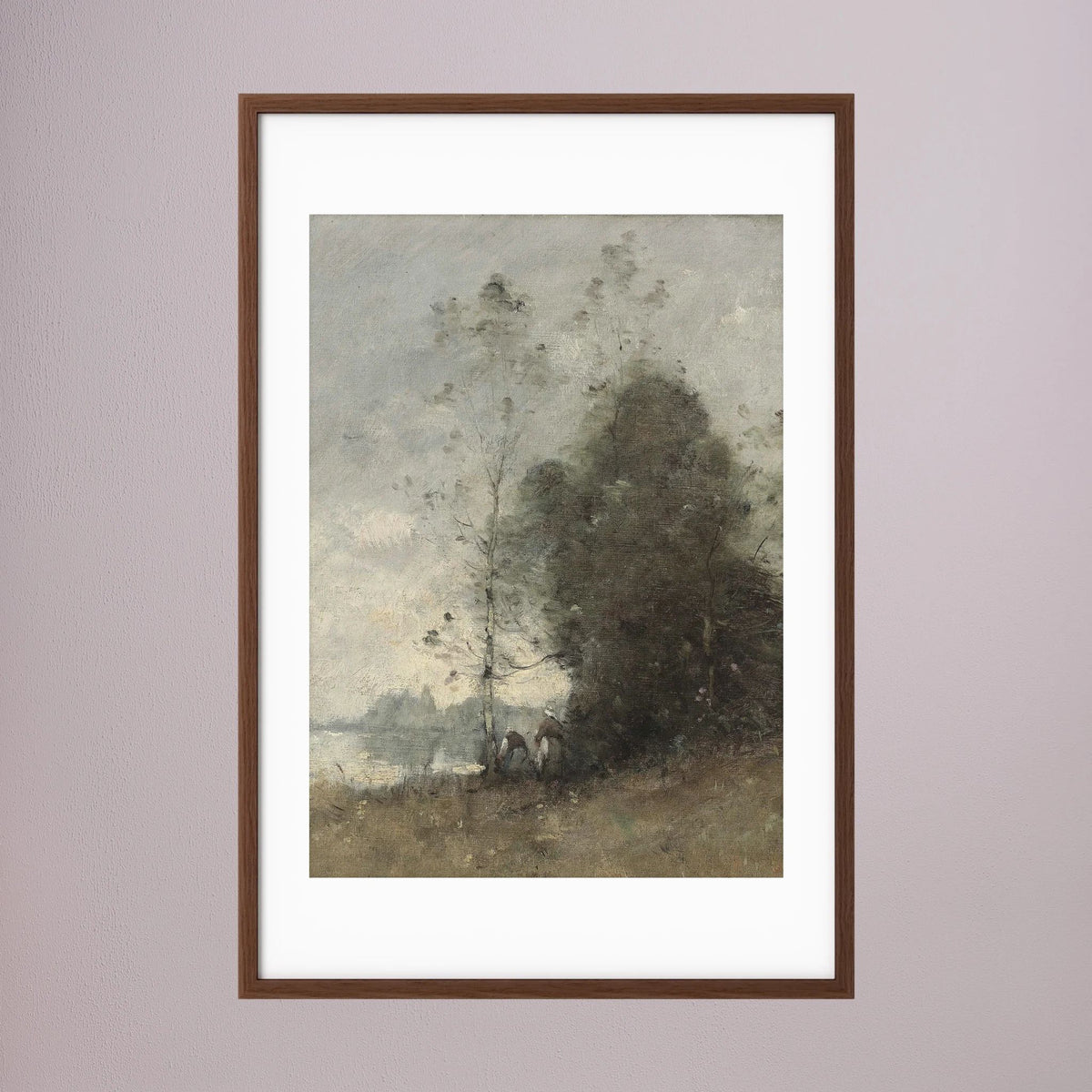 Atmospheric Tree Landscape Vintage Wall Art Print Oak Dark White