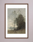 Atmospheric Tree Landscape Vintage Wall Art Print Oak Dark White