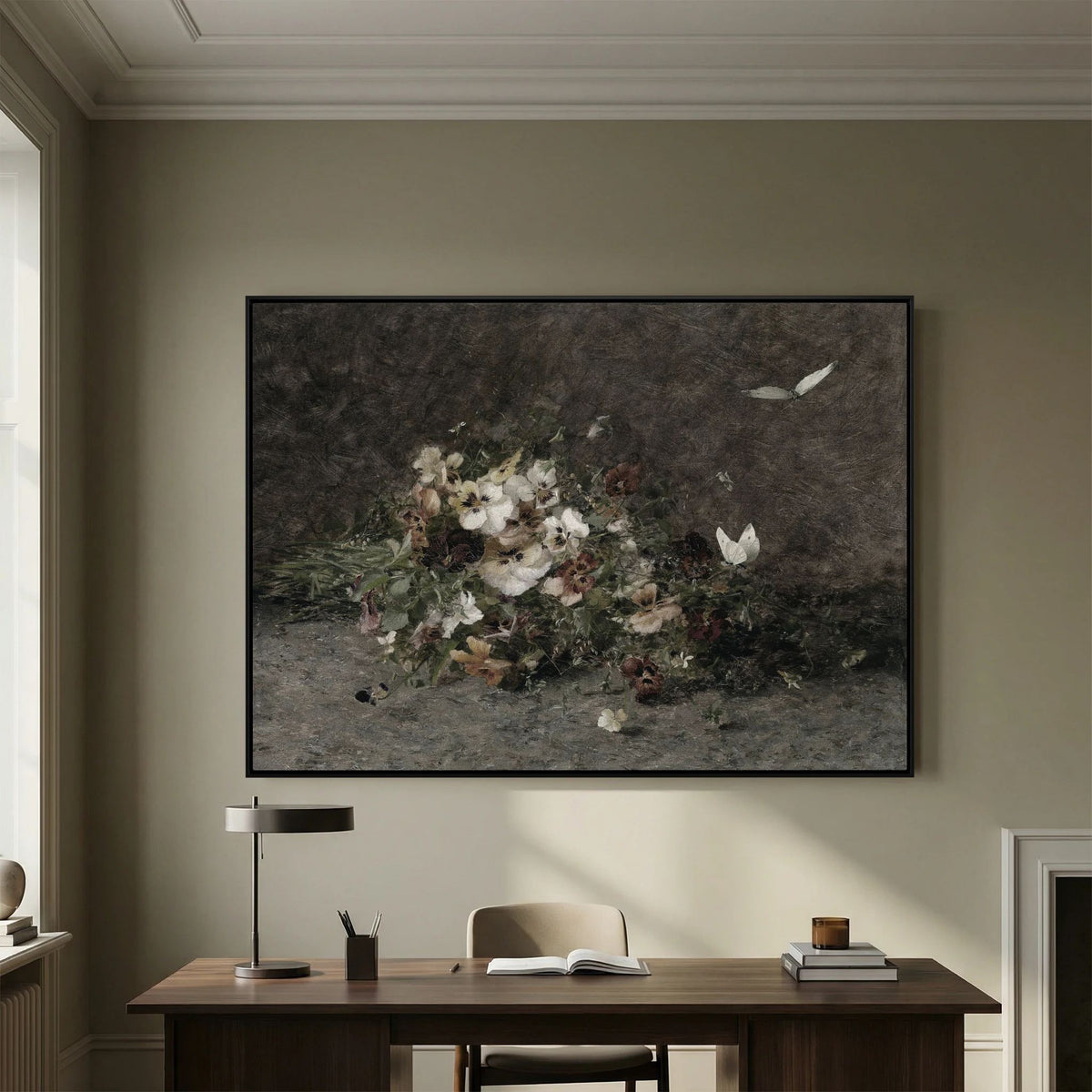 Moody Vintage Floral Canvas Wall Art | Dark Botanical Still Life Painting