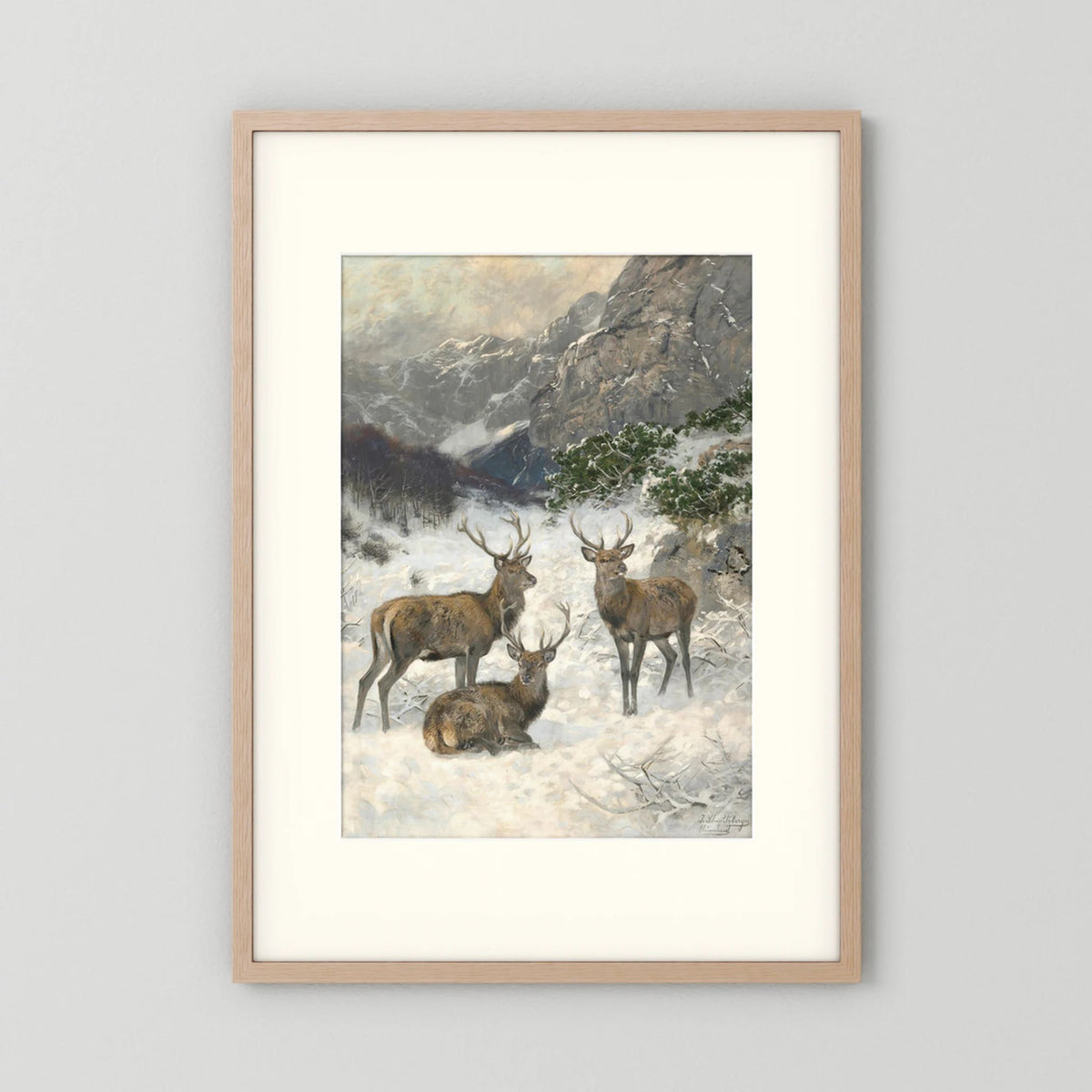 Vintage Deer in Snow Art Print
