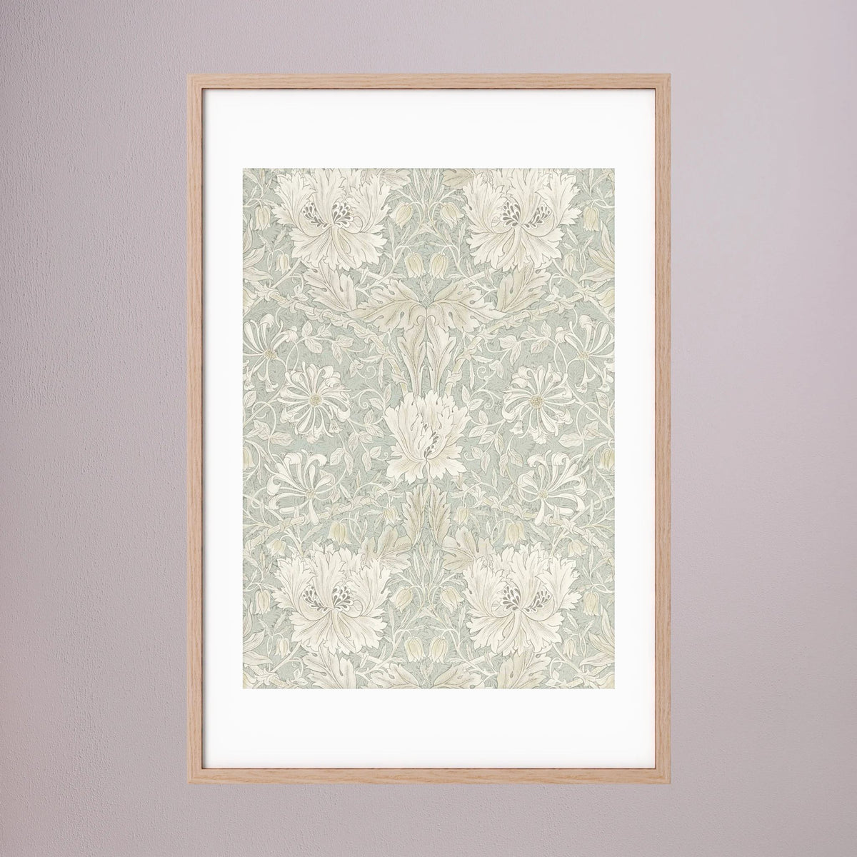 Pale Green Floral Wallpaper Pattern Vintage Wall Art Print Oak Nature White