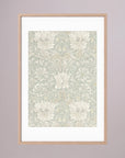 Pale Green Floral Wallpaper Pattern Vintage Wall Art Print Oak Nature White